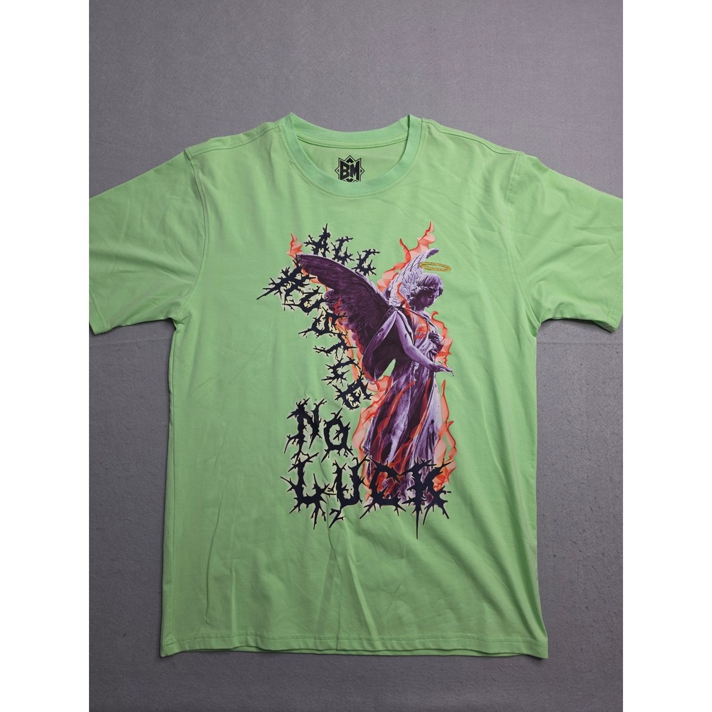 Bleecker & Mercer T-Shirt Men's Medium Green‎ All Hustle No Luck Graphic Print